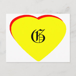 "G" Casamento Vermelho Amarelo Coração Convite O M