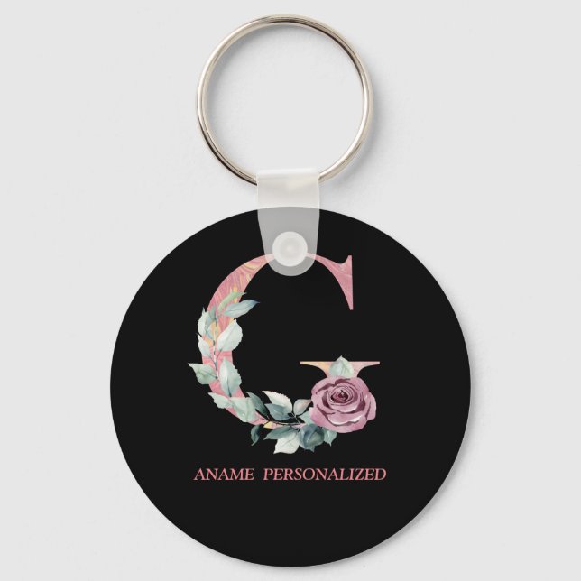 G Monograma Floral Letras Chaveiro de Agar Rosa (Frente)