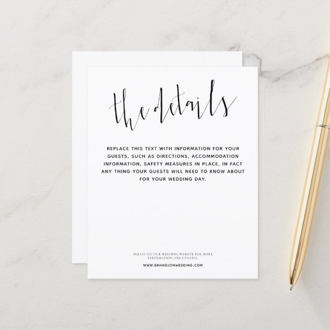 Gabinete de Detalhes de Casamento de Script Elegan (Frente/Verso In Situ)