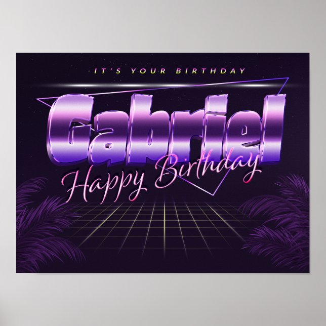 Gabriel Name Vorname lila retro Poster Geburtstag (Frente)