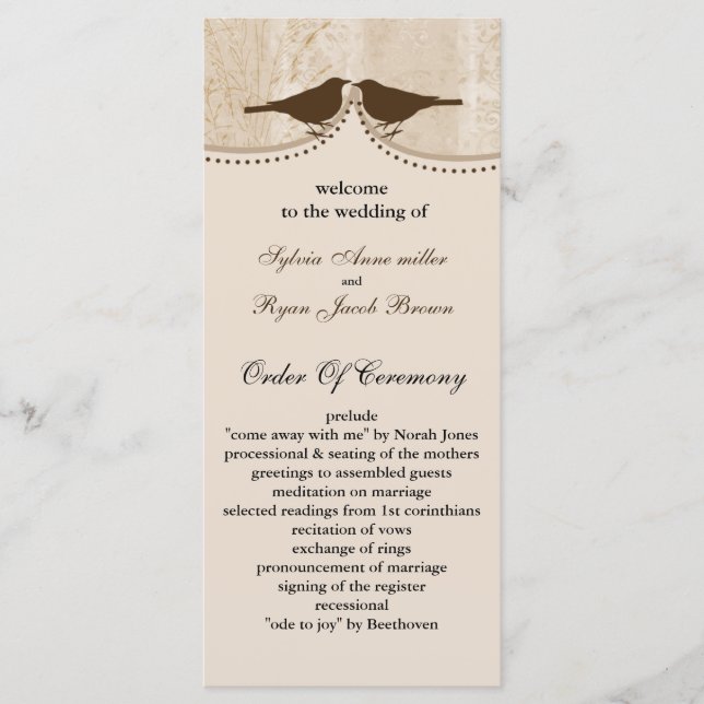 Gaiola de pássaros castanhos, programas de casamen (Frente)