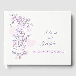 Gaiola de pássaros roxo / livro de convidados rosa