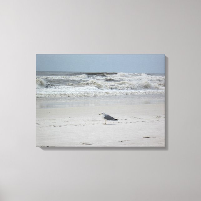 Gaivota pelo oceano na Canvas (Frente)