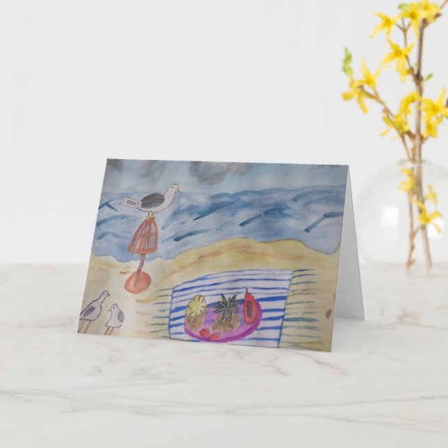 Gaivotas no Cartão de Saudação de Praia (Flor Amarela)
