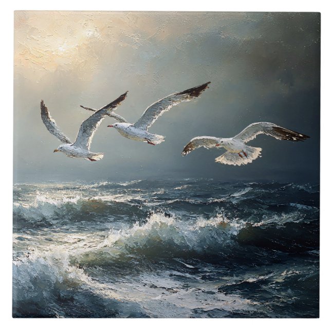 Gaivotas Oceano Tempestuoso Arte Refinada (Frente)