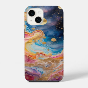Galáxia e planetas em aquarela