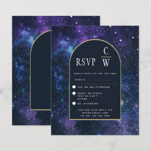 Galáxia Noite Estrelada Roxo Azul Dourado Casament