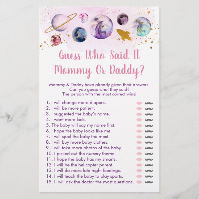 Galáxia Rosa Dourada Adivinha Quem Disse Jogo (Frente)