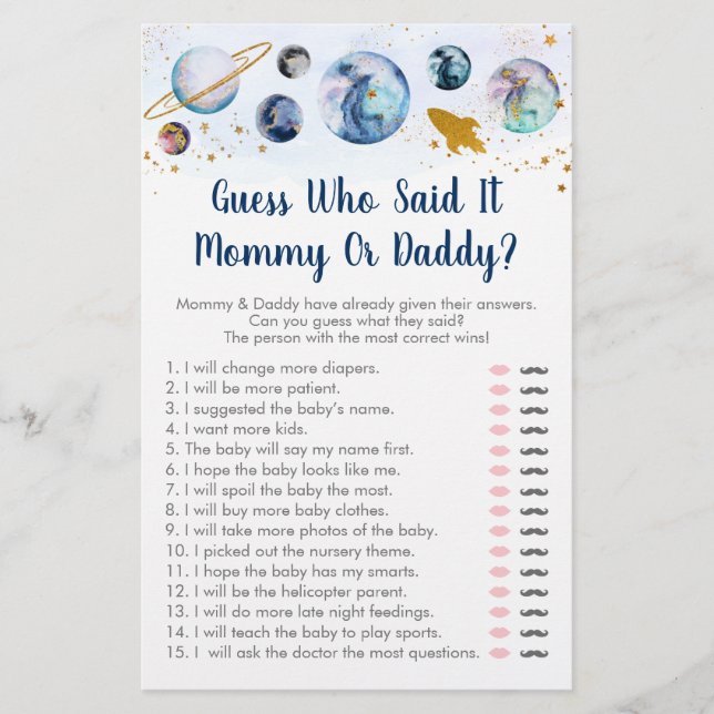 Galaxy Blue Dourado Space Guess Que Disse Jogo (Frente)