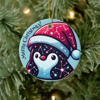Galaxy Penguin | Ornamento Cósmico de Cerâmica de 
