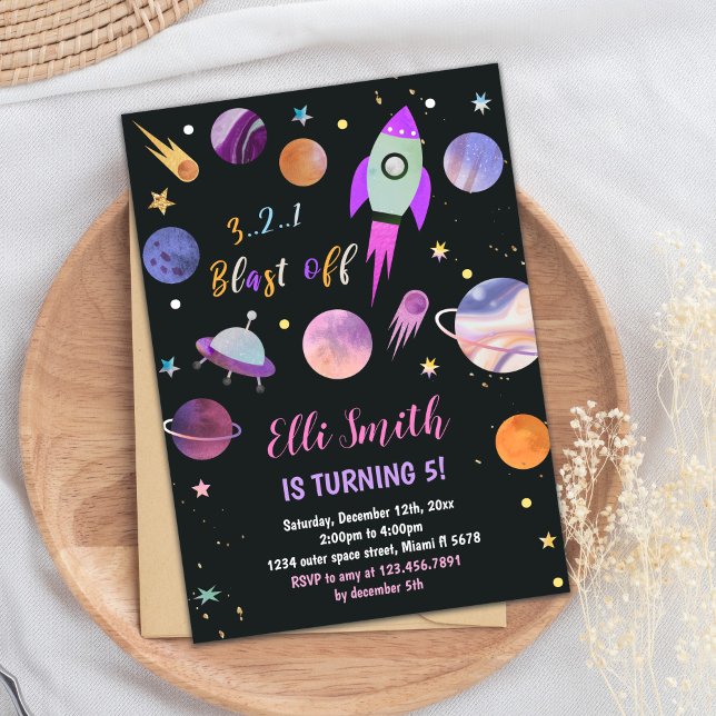 Galaxy Planetas Roxos Convite de Aniversário (Galaxy Purple Planets Birthday Invitations)