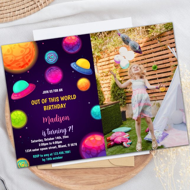 Galaxy Planets Convite de Aniversário com Foto (Galaxy Planets Birthday Invitations with photo)