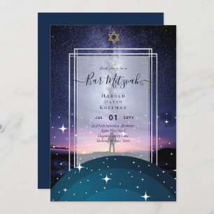 Galaxy Starry Night BAR MITZVAH Convites Azul