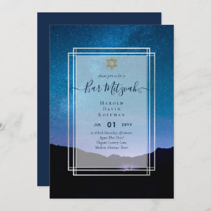 Galaxy Starry Night BAR MITZVAH Convites Azul