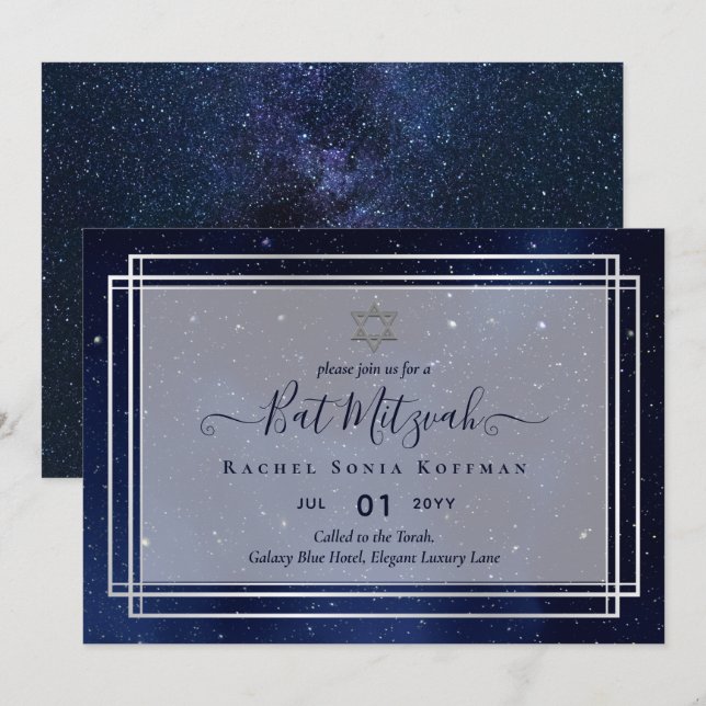 Galaxy Starry Night BAT MITZVAH Agate Convite (Frente/Verso)