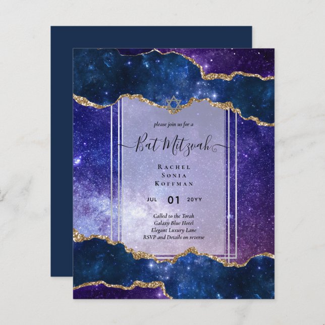 Galaxy Starry Night BAT MITZVAH Agate Convite (Frente/Verso)