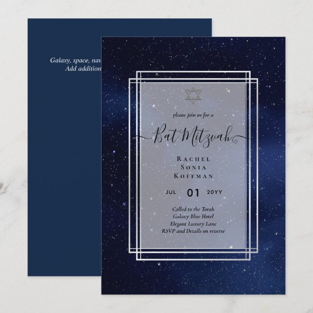 Galaxy Starry Night BAT MITZVAH Agate Convite (Frente/Verso)