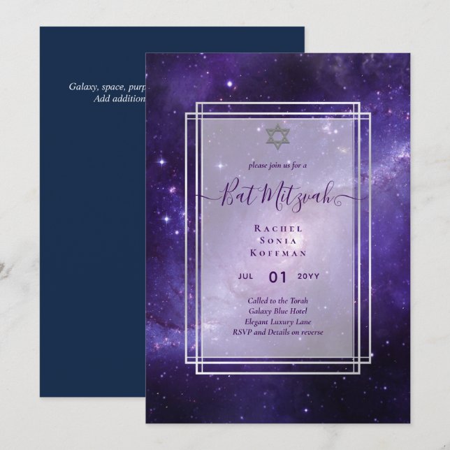 Galaxy Starry Night BAT MITZVAH Agate Convite (Frente/Verso)
