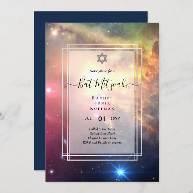Galaxy Starry Night BAT MITZVAH Agate Convite (Frente/Verso)