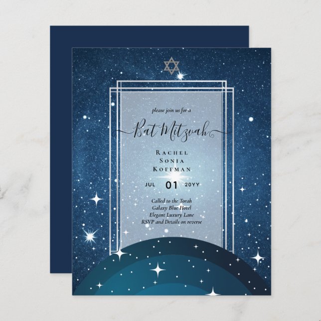 Galaxy Starry Night BAT MITZVAH Agate Convite (Frente/Verso)