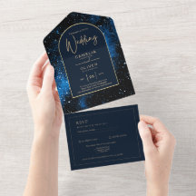 Galaxy Starry Night Marinho Blue Dourado Casamento