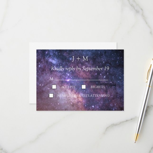 Galaxy Starry Night Nebula Mystical Modern RSVP (Frente/Verso In Situ)