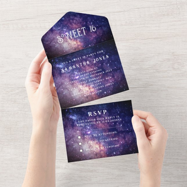 Galaxy Sweet 16 Estrelas Bonito Starry Night Sky (Aba destacável)