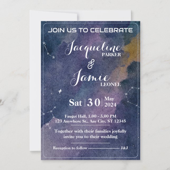 Galaxy Watercolor — convite para casamento (Frente)