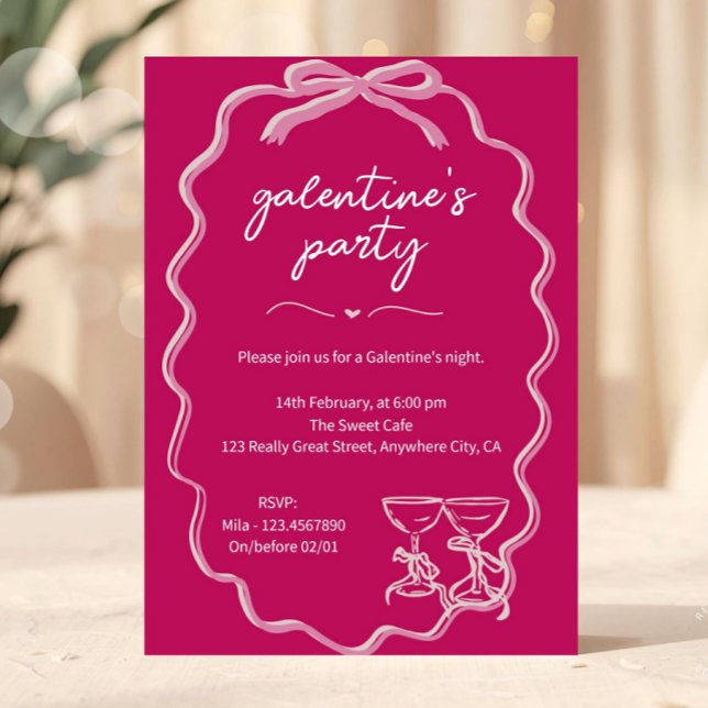Galentines Rosa Meninas Namorados Noturno Convite (Pink Galentine Party Invitation Whilsical Hand Drawn Invite)