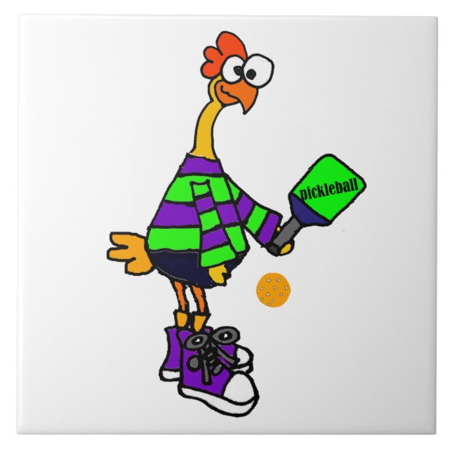 Galinha de borracha engraçada que joga Pickleball (Frente)
