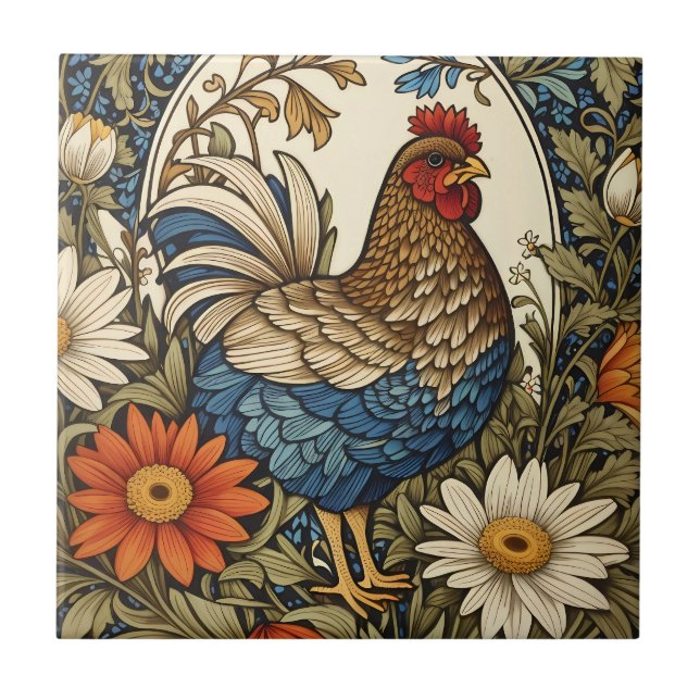 Galinha de Fazenda Antiga e Flores de Margarida (Frente)