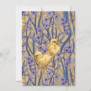 Galinha e jacintos em amarelo