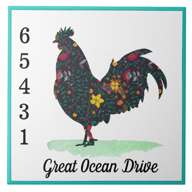 Galinha floral com nome de rua personalizado (Frente)