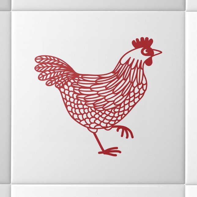 Galinha Hen (Chicken hen red and white ceramic tile)
