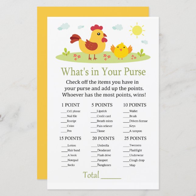 Galinha O que há no seu chá de fraldas de jogo (Frente/Verso)