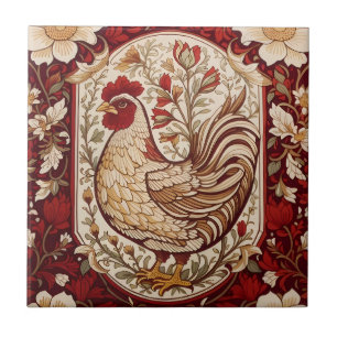 Galinha Vintage Floral Vermelha e Creme