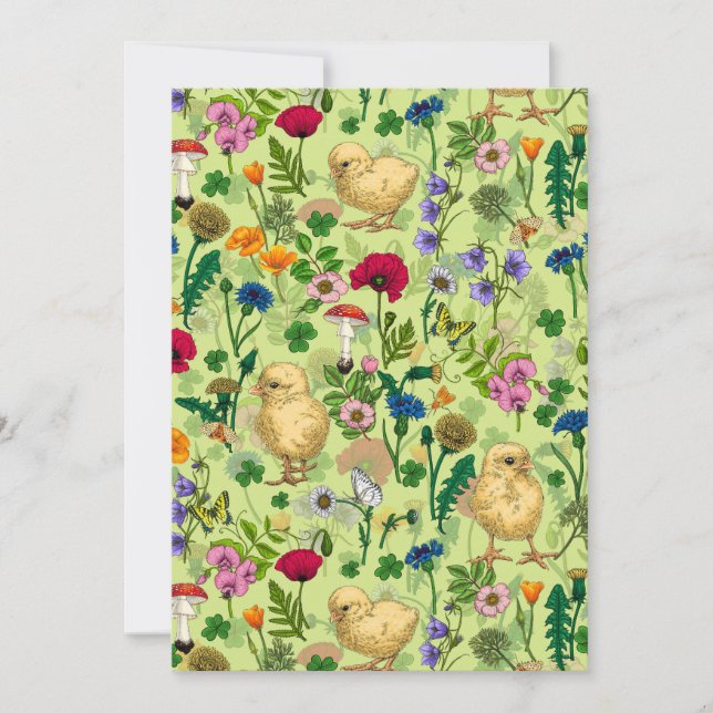 Galinhas e flores silvestres em verde-orvalho (Frente)