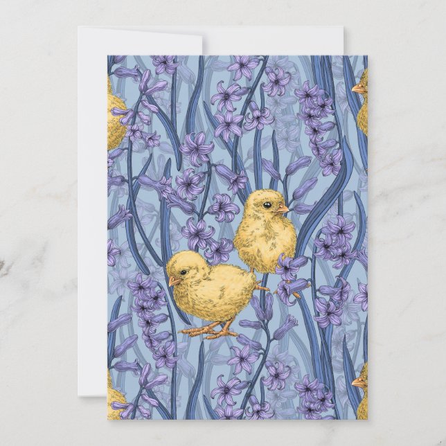 Galinhas e jacintos em azul-céu (Frente)