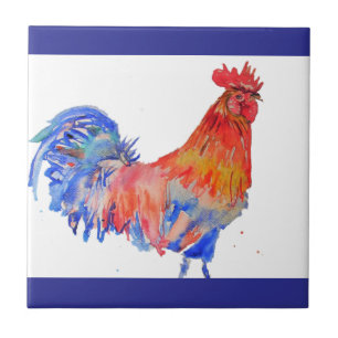 Galo Aquarela Vermelho Amarelo Azul Frango