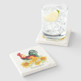 Galo com Porta copos de Pedra de Girassóis