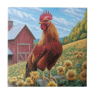 Galo numa pintura de Fazenda de girassol