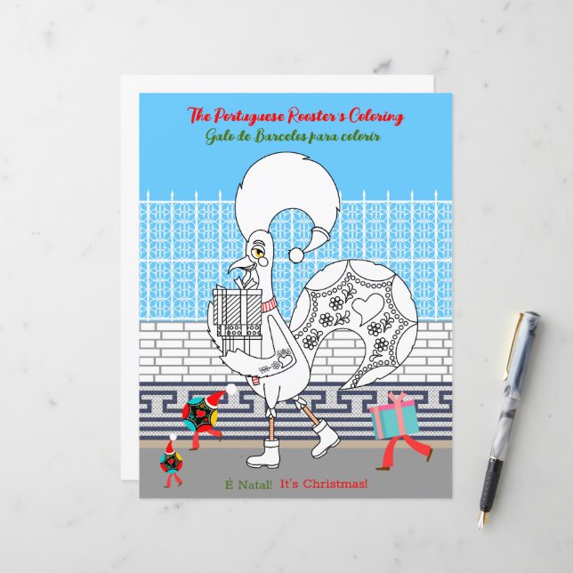Galo Português de Coloração de Natal para Crianças (Frente/Verso In Situ)