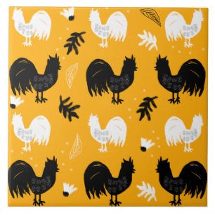 Galos Desenhados à Mão Padrão Floral Fazenda