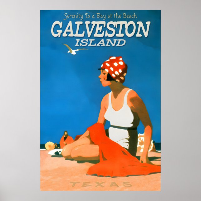 Galveston Island Texas Travel Repro Poster Beach (Frente)