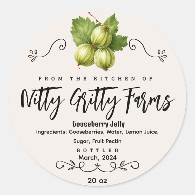 Gama de Gooseberry Jam Jelly preserva etiqueta de  (Frente)