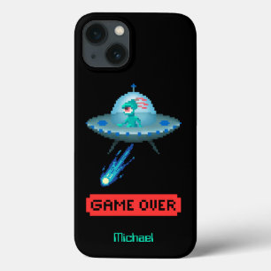 'Game Over' Alien Voando UFO Espaçonave, Pixel Art