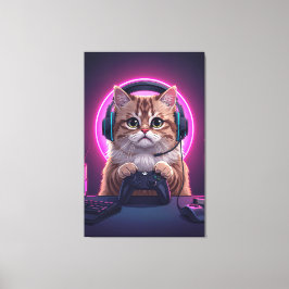 Gamer Cat Kids Canvas – Funny Cartoon Kitten
