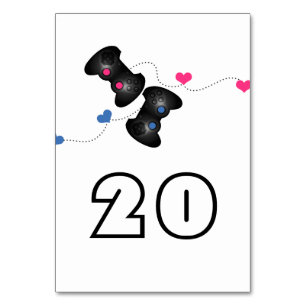 Gamers Geeky Cartão de Mesa de Casamento Azul Rosa