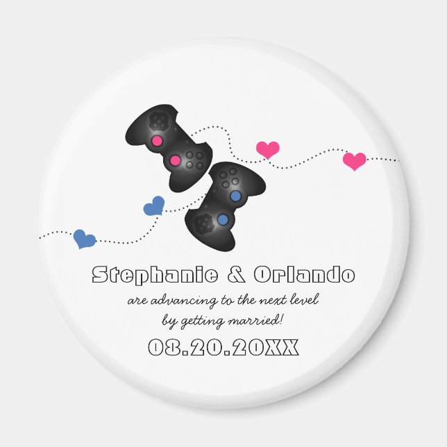 Gamers Geeky Imã salve a data Escuro (Azul/Rosa) (Frente)