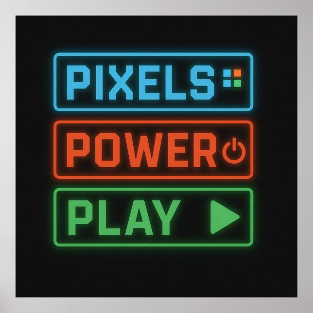 Gaming Poster – Pixels Power Play Neon Wall Art (Frente)